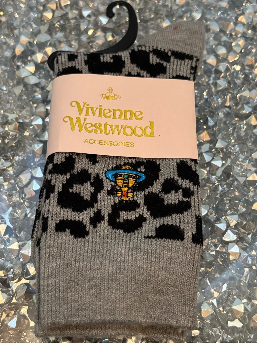 🩶 NWT Vivienne Westwood Leopard Crew Socks | Made in Japan | Gray & Black | Rare